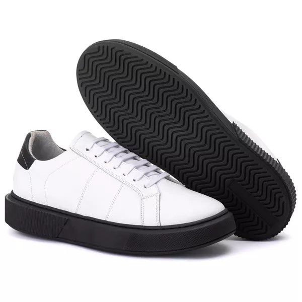 Sapato Casual Masculino Couro Legítimo cano baixo Londres Branco c/preto