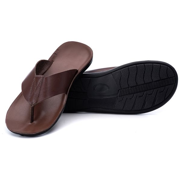 Chinelo masculino couro legítimo café 