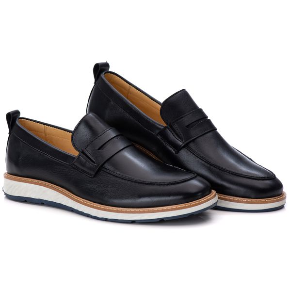 Sapato Masculino Loafer Roma Esporte Fino em Couro Legitimo Preto