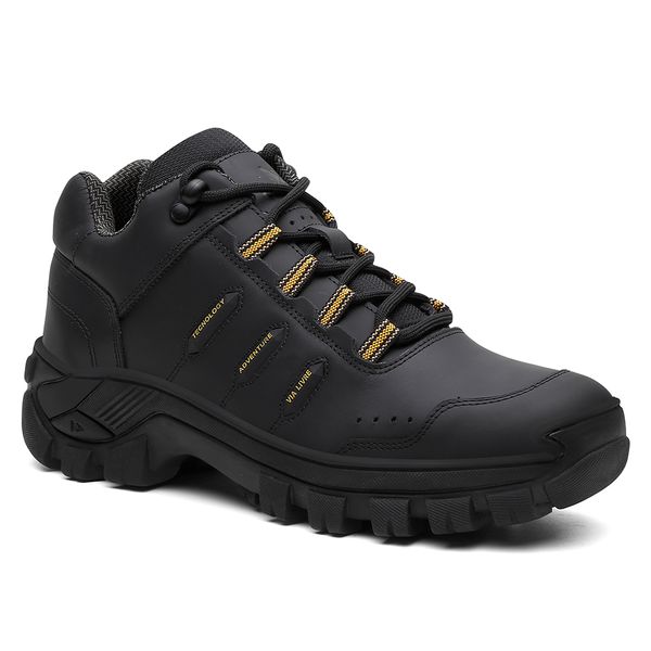 Tênis Couro Legítimo Preto Malibu Masculino Confortável Adventure Trilha Com C.A