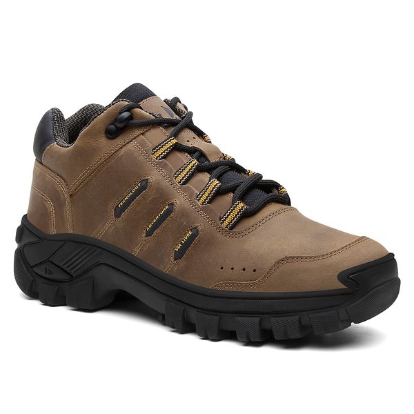 Tênis Couro Legítimo Taupe Malibu Masculino Confortável Adventure Trilha Com C.A 