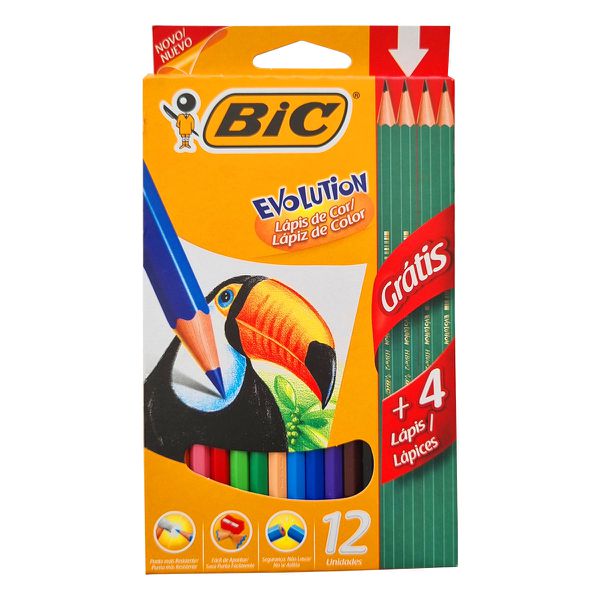 LAPIS DE COR BIC C/12 CORES + 4 LAPIS GRAFITE