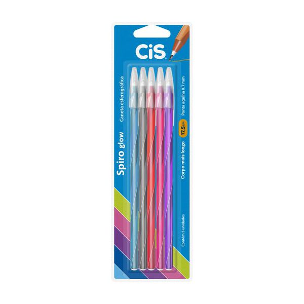 Caneta Esf Cis Spiro Glow Ponta.0,7MM Conjunto C/5 Cores