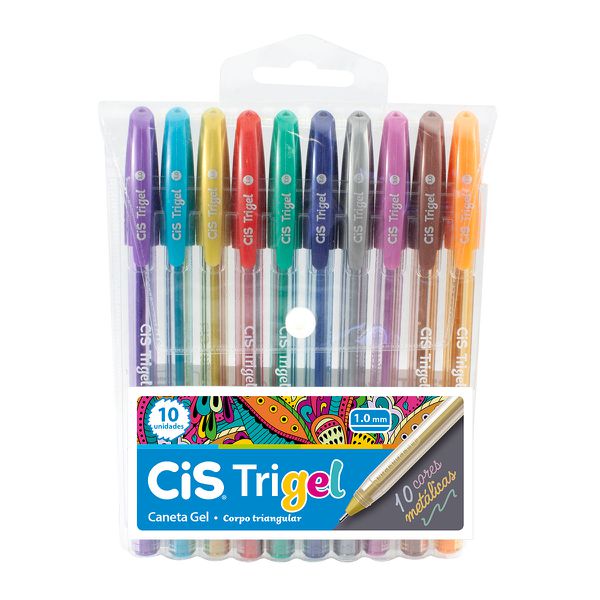 CANETA CIS TRIGEL PONTA 1.0MM METALICAS C/10 CORES