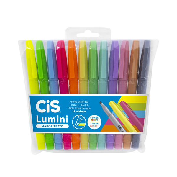MARCA TEXTO CIS LUMINI NEON/PASTEL C/12 CORES