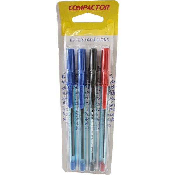 KIT C/4 CANETAS ESFEROGRÁFICAS 07 - COMPACTOR PONTA FINA