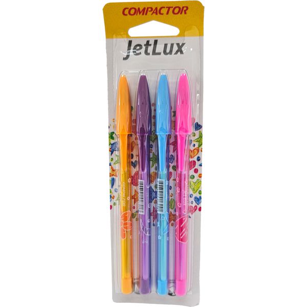 KIT C/4 CANETAS ESFEROGRÁFICAS JETLUX CORES VIBRANTES - COMPACTOR