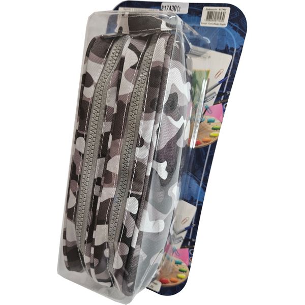 ESTOJO ESCOLAR CAMUFLADO CINZA 2 ZÍPERES DATERRA