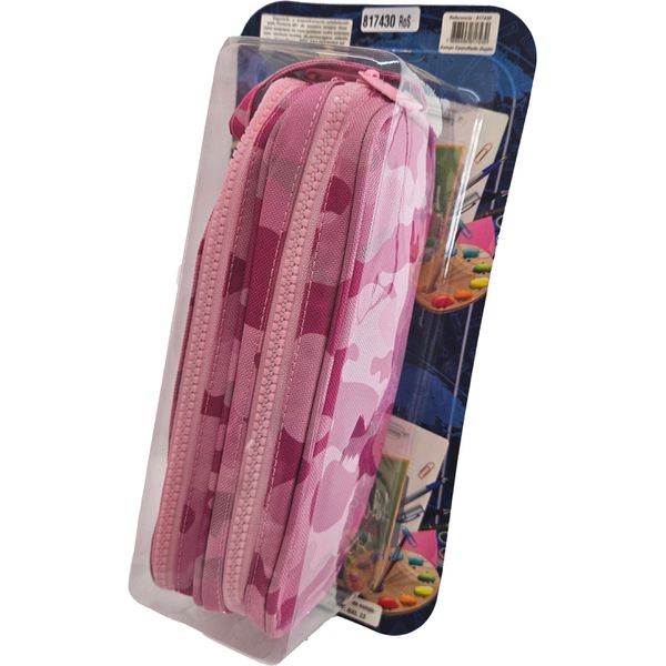 ESTOJO ESCOLAR CAMUFLADO ROSA 2 ZÍPERES DATERRA
