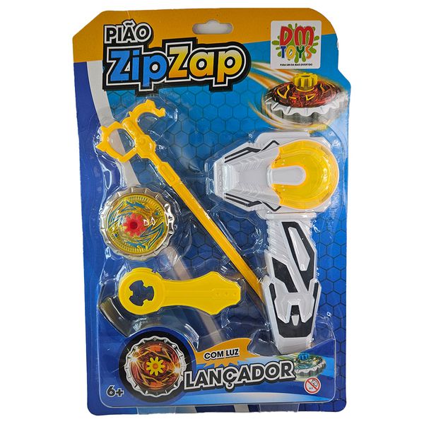 PIÃO ZIP ZAP COM LUZ LANÇADOR - amarelo - DM Toys
