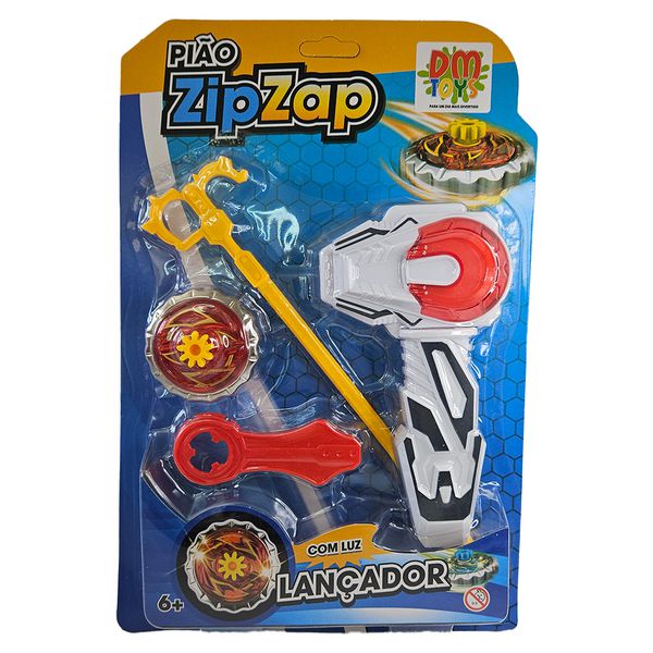 PIÃO ZIP ZAP COM LUZ LANÇADOR - vermelho - DM Toys