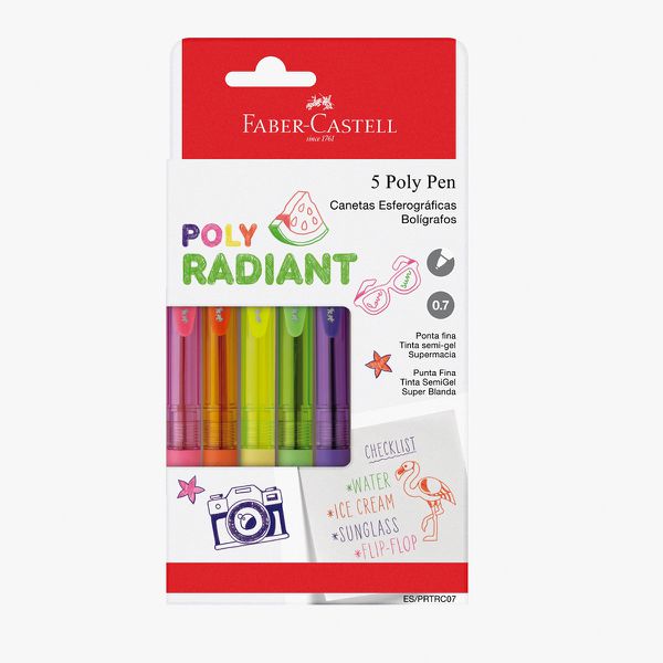 CANETA ESF. POLY RADIANT COLORS RT 0.7MM C/5 CORES FABER CASTELL