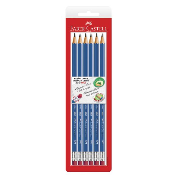 KIT C/6 ECOLAPIS GRAFITE AZUL N.2 C/BORRACHA FABER CASTELL 