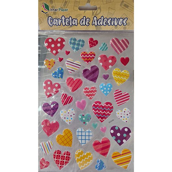 CARTELA DE ADESIVOS CORAÇÃO EM ALTO RELEVO - INTERPONTE
