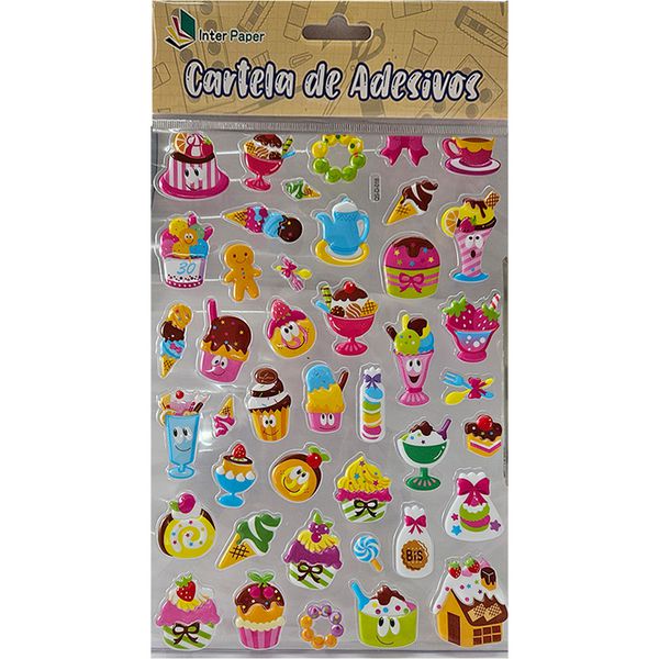 CARTELA DE ADESIVOS DOCES EM ALTO RELEVO - INTERPONTE