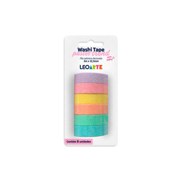 WASHI TAPE PASTEL TREND BRILHO 12,5MMX3M 6 UND