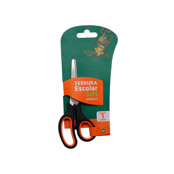 TESOURA ESCOLAR SOFT INOX 14CM CABO EMBORRAC-LARANJA. LEOELEO