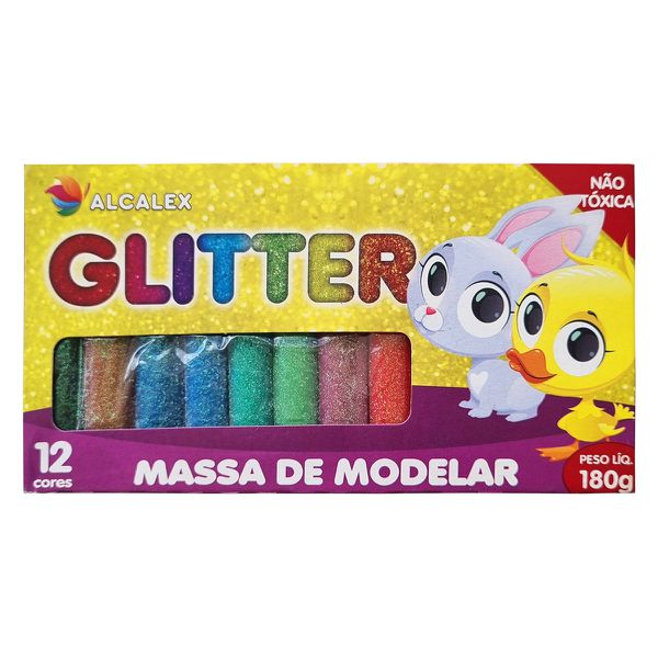 MASSINHA DE MODELAR COM GLITTER 12 CORES MAGIX
