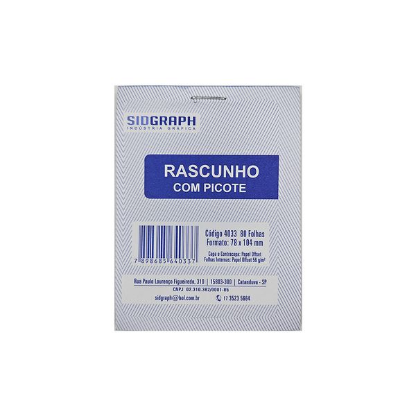 RASCUNHO COM PICOTE PEQUENO C/80 FOLHAS - SIDGRAPH