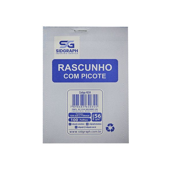 RASCUNHO COM PICOTE MÉDIO C/100 FOLHAS - SIDGRAPH