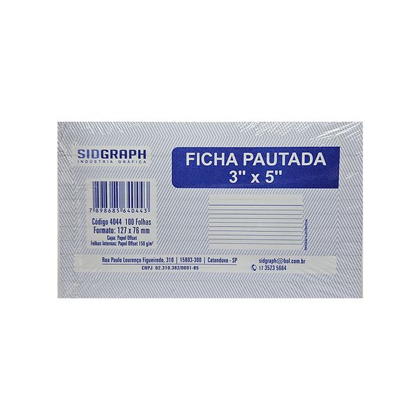 FICHA PAUTADA C/100 FOLHAS 3"x5" - SIDGRAPH