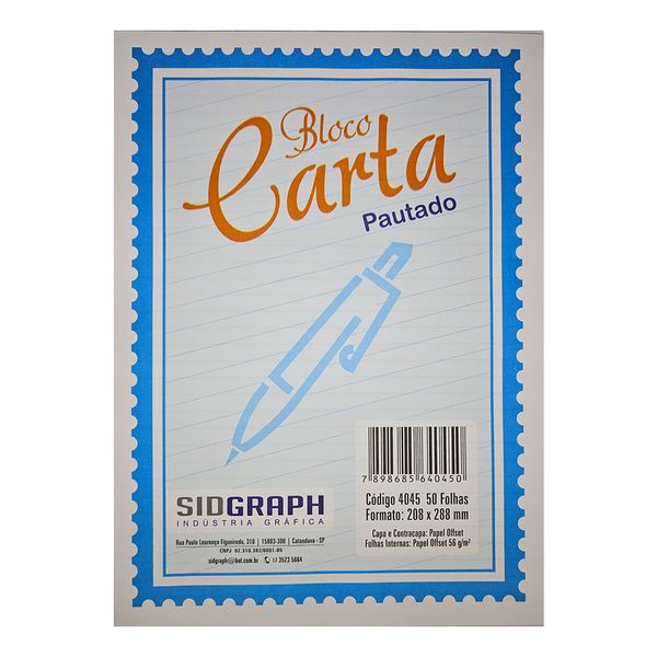BLOCO CARTA PAUTADO C/50 FOLHAS - SIDGRAPH
