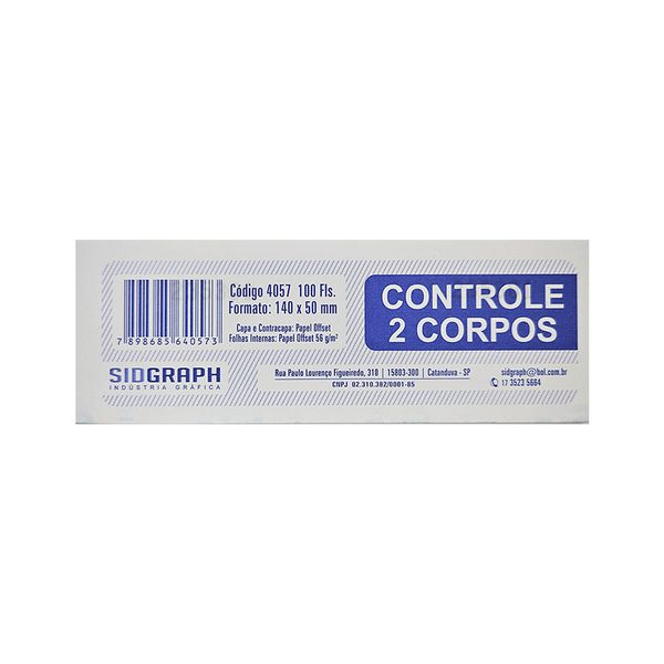 CONTROLE NUMERADO DOIS CORPOS C/100 FOLHAS - SIDGRAPH