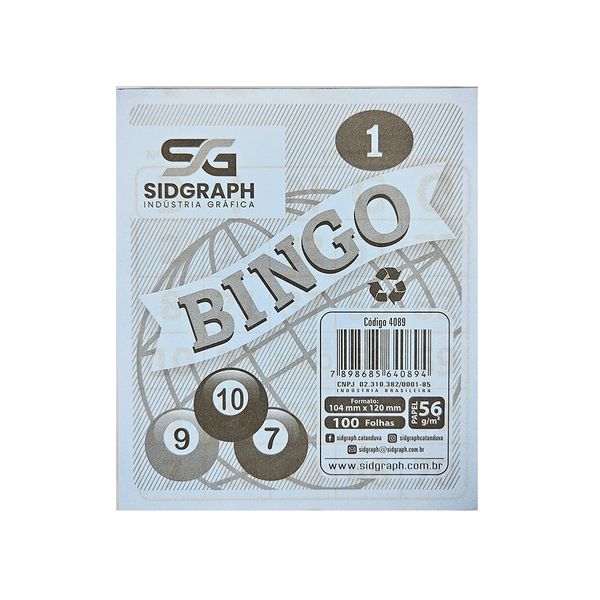 CARTELA DE BINGO C/ 100 FOLHAS AZUIS - SIDGRAPH