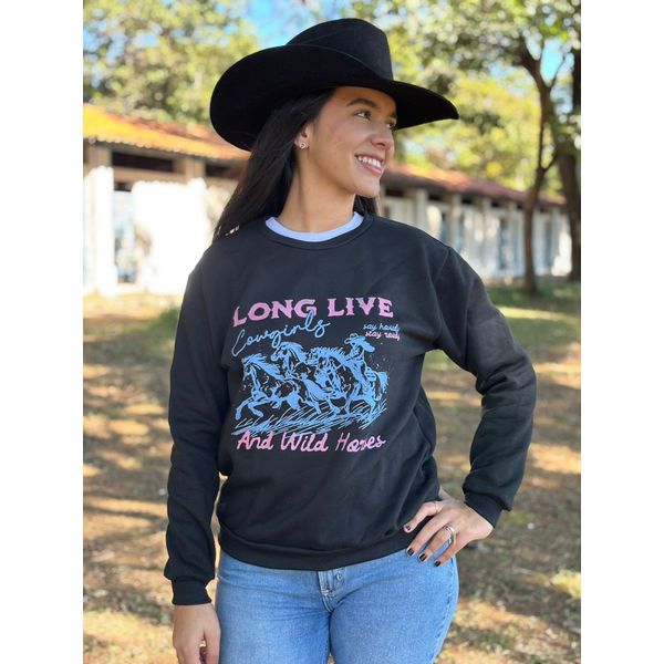 Moletom Feminino Long Live Cowgirls - Preto