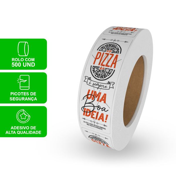 ETIQUETA LACRE DE SEGURANÇA PIZZA BRANCO - ROLO CO... - SACO & SACOLA
