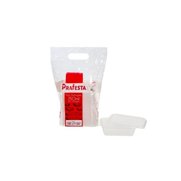 POTE RETANGULAR PRAFESTA COM TAMPA 250ML- 24 UNIDA... - SACO & SACOLA