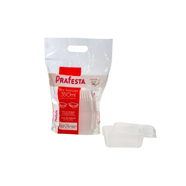 POTE RETANGULAR PRAFESTA COM TAMPA 350ML - 24 UNID... - SACO & SACOLA