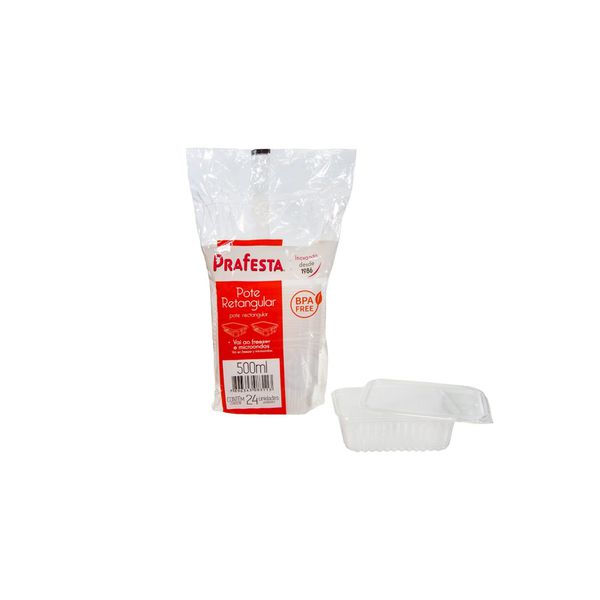 POTE RETANGULAR PRAFESTA COM TAMPA 500ML - 24 UNID... - SACO & SACOLA