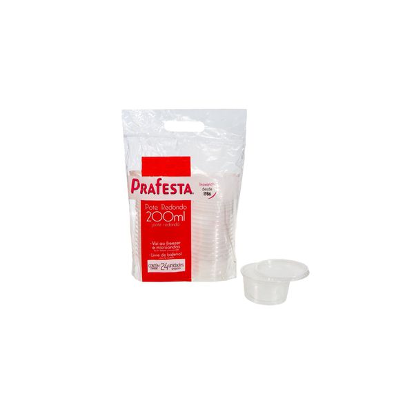 POTE REDONDO PRAFESTA COM TAMPA 200ML - 24 UNIDADE... - SACO & SACOLA