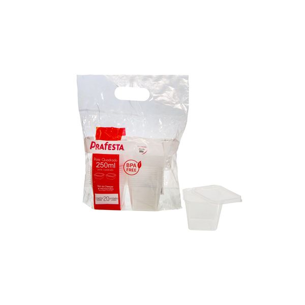 POTE QUADRADO PRAFESTA COM TAMPA 250ML - 20 UNIDAD... - SACO & SACOLA