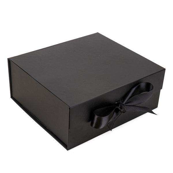 CAIXA PRESENTE PRETA C/ IMÃ E FITA DE CETIM 200X18... - SACO & SACOLA