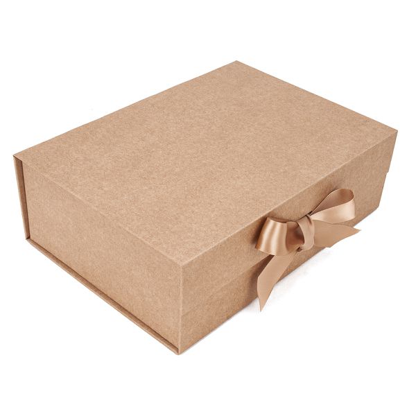 CAIXA PRESENTE KRAFT C/ IMÃ E FITA DE CETIM 280X20... - SACO & SACOLA
