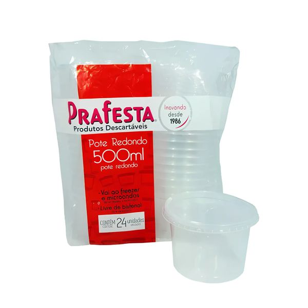 POTE REDONDO PRAFESTA COM TAMPA 500ML - 24 UNIDADE... - SACO & SACOLA