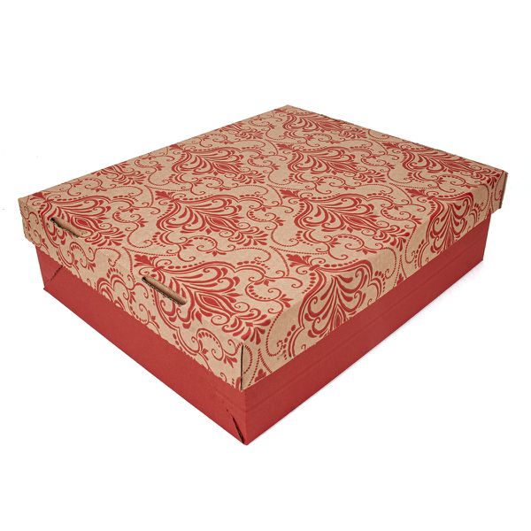 CAIXA P/ BOLO - 42X35X12 - ARABESCO FLORAL VERMELH... - SACO & SACOLA