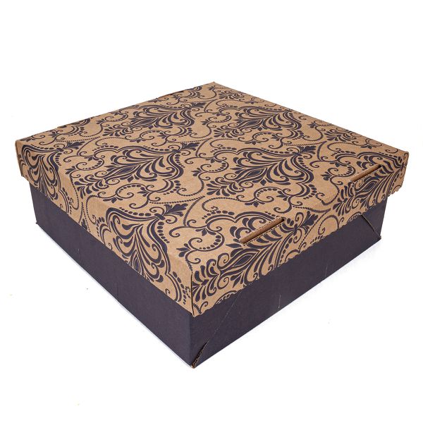 CAIXA P/ BOLO 32X32X12 - ARABESCO FLORAL AZUL - P... - SACO & SACOLA
