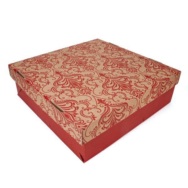 CAIXA P/ BOLO 39,5X39,5X12 - ARABESCO FLORAL VERME... - SACO & SACOLA