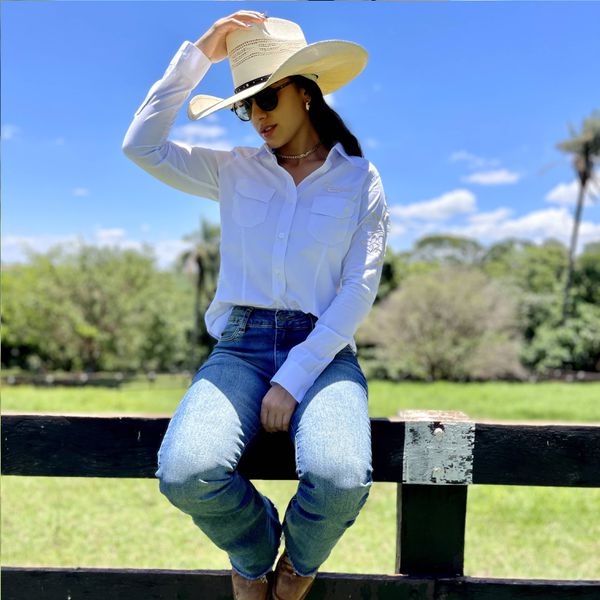 Camisa Radade Bordada Butterfly Branca Feminina Salom o Country