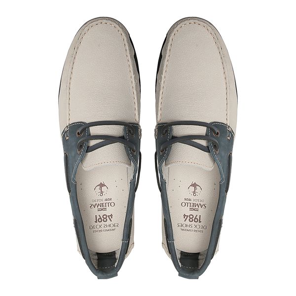 Deckshoes Still Nobuck Soft Off White Navy Samello | SAMELLO