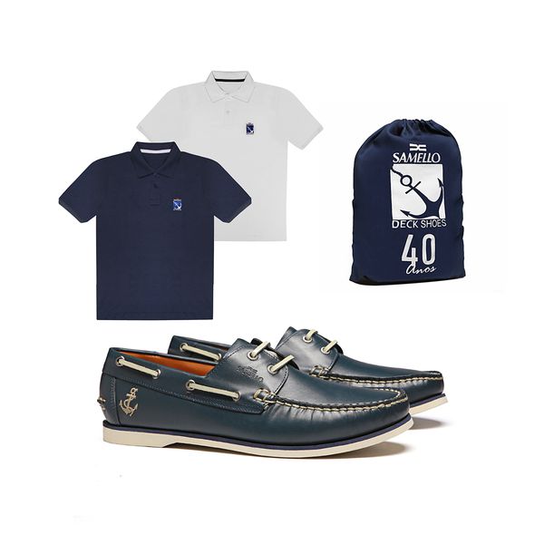 Kit 40 Anos DECKSHOES Masculino - Phoenix Marinho Samello + Camiseta + Embalagem Exclusiva