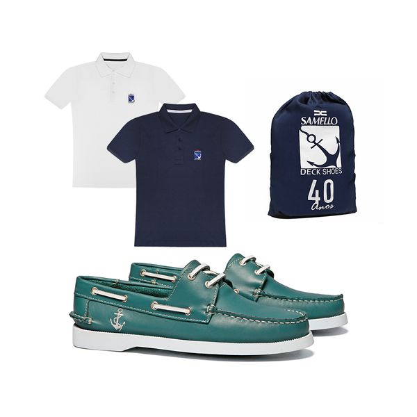 Kit 40 Anos DECKSHOES Feminino - Yate Funny Smooth Azul Royal Samello + Camiseta + Embalagem Exclusiva