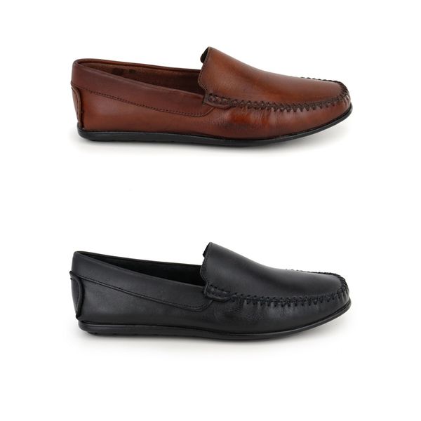 Combo 2 Pares Mocassim Ibiza Preto/Whisky