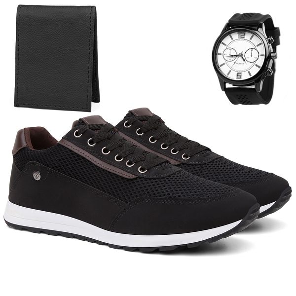 Tênis Sapatênis Casual Masculino - Kit Relógio e Carteira
