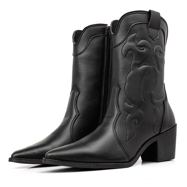 Bota Feminina Texana Bico Fino Cano Curto Confortavel Moda
