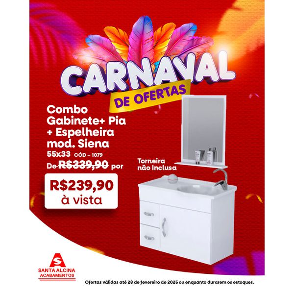 Combo Gabinete + Pia + Espelheira Mod Siena 55x33