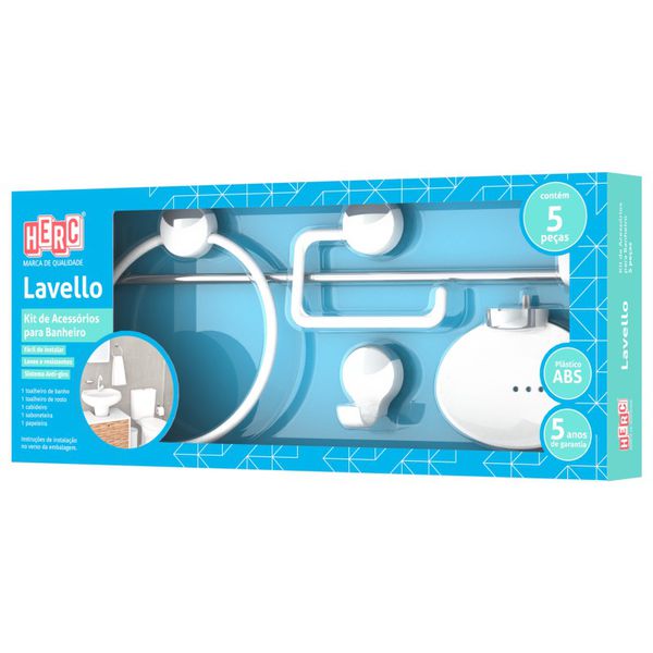 Kit Acessórios Para Banheiro 5 Peças Lavello Branco 4090 Herc